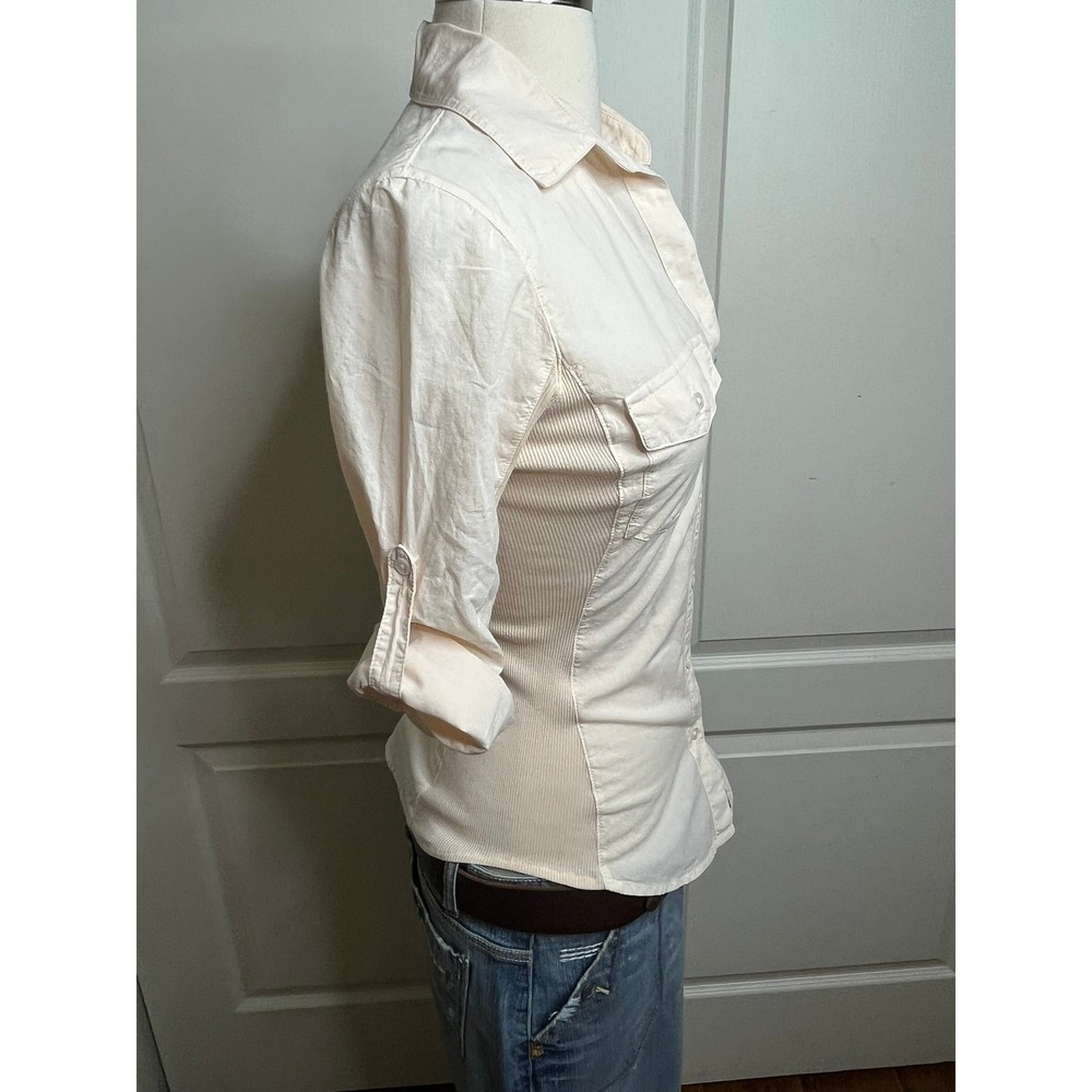 James Perse  Standard Size 1 Womens S Peach Cotton Roll Tab Button Down Shirt - Picture 5 of 7